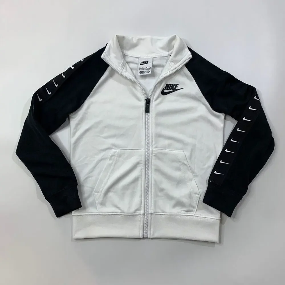 Nike‎ Jacket Boys Youth M Medium White Black Full Zip Swoosh Track 5-6 Years Old